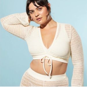 Yitty White Knit Slip Plunge Crop Top Size 1X NWT!